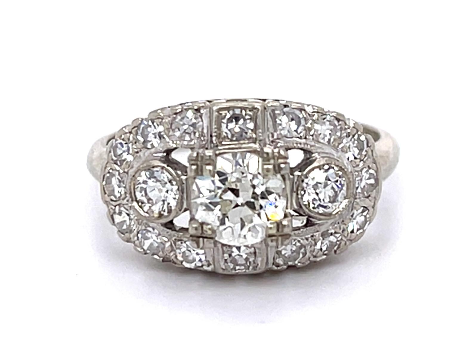 Original Art Deco .65ct Euro Diamond 14KW Ring (Vintage 1935) .70ct SD