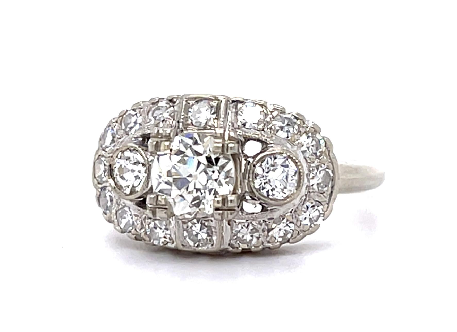 Original Art Deco .65ct Euro Diamond 14KW Ring (Vintage 1935) .70ct SD