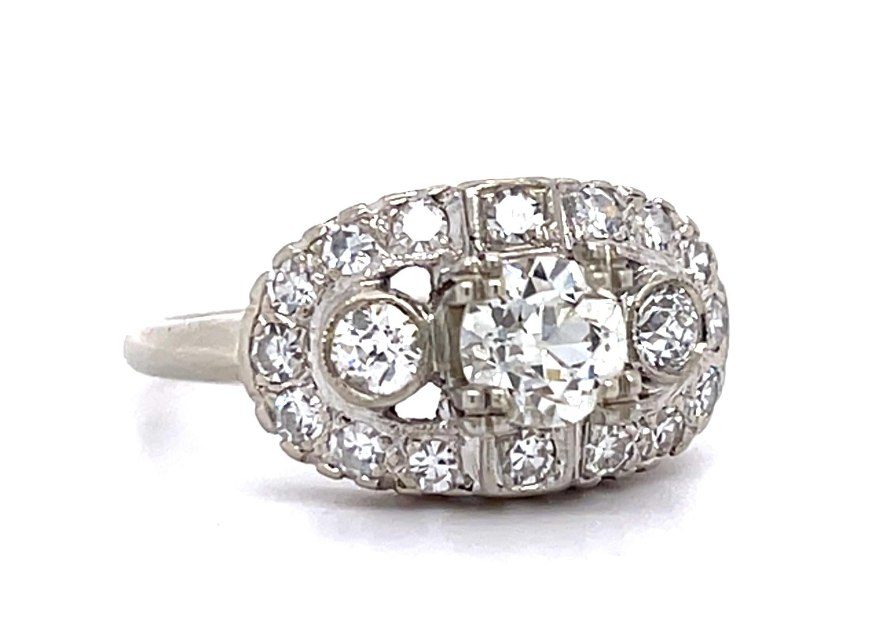 Original Art Deco .65ct Euro Diamond 14KW Ring (Vintage 1935) .70ct SD