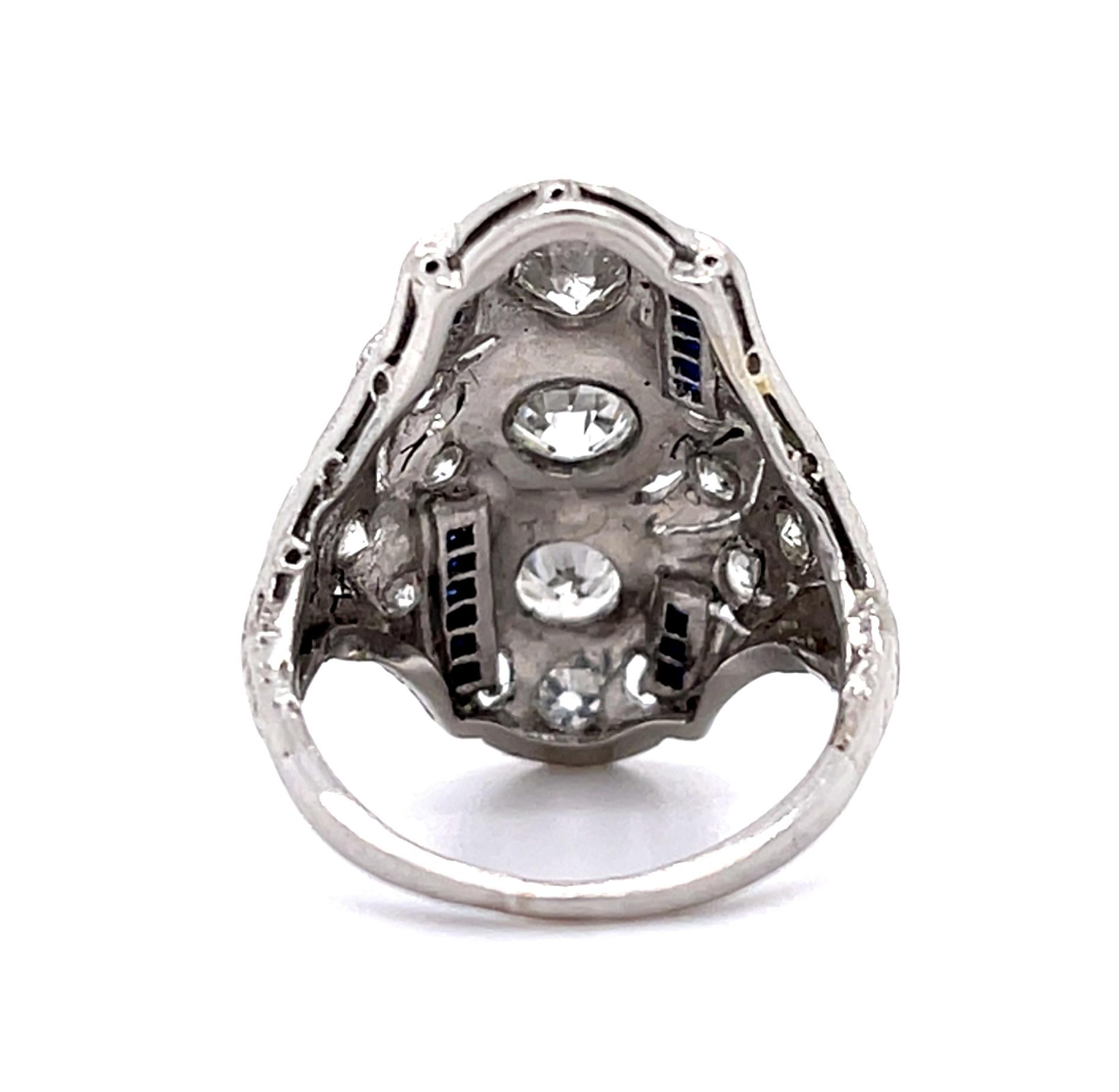 Original Art Deco .80ct Euro Diamond PT Navette Ring (Antique 1920s) .72ct SD