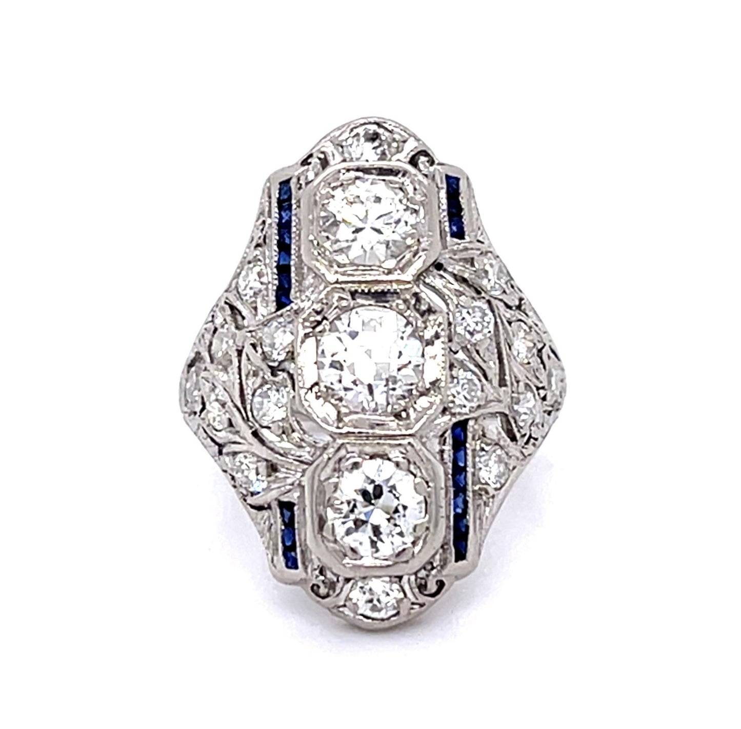 Original Art Deco .80ct Euro Diamond PT Navette Ring (Antique 1920s) .72ct SD