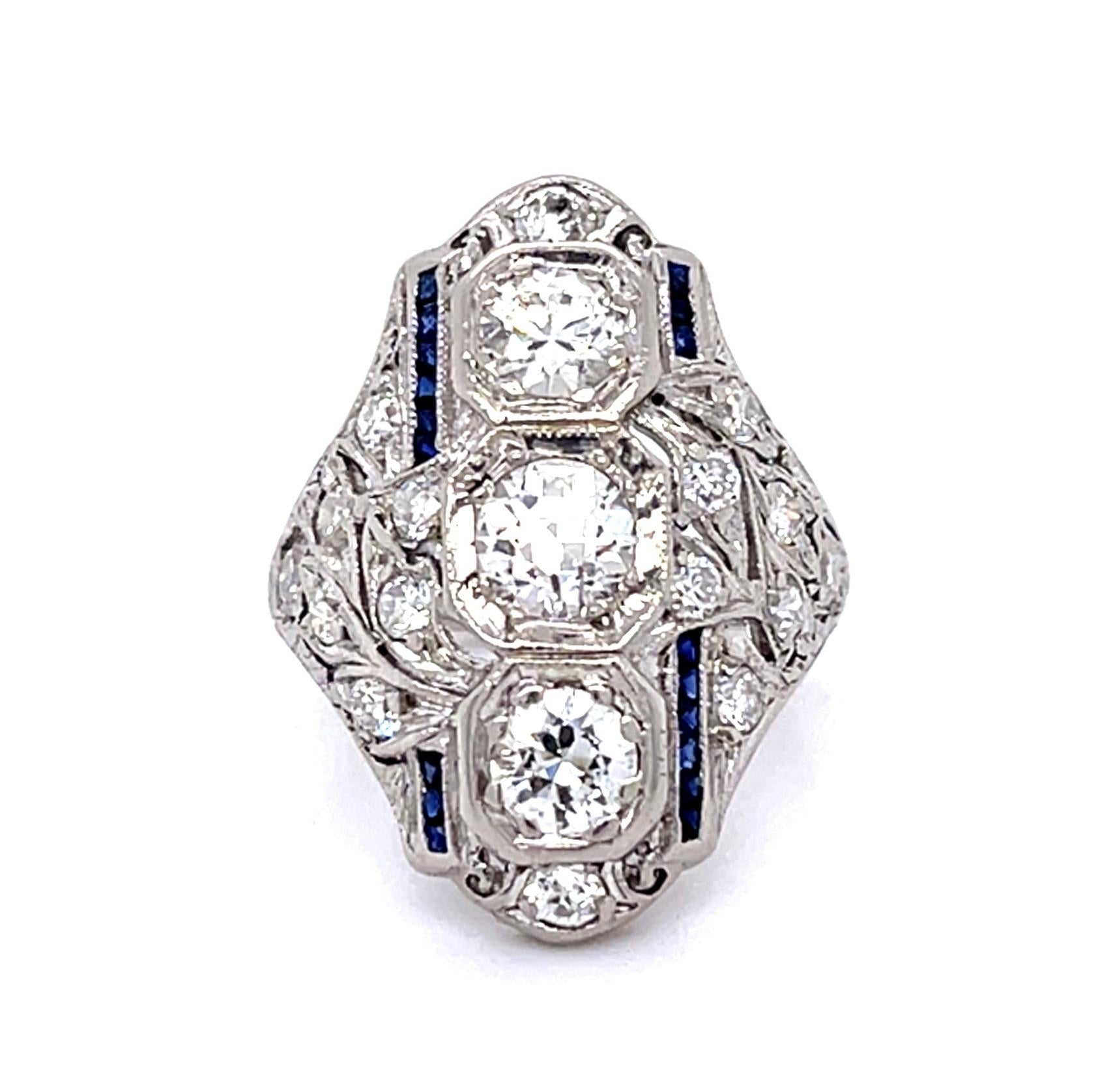 Original Art Deco .80ct Euro Diamond PT Navette Ring (Antique 1920s) .72ct SD