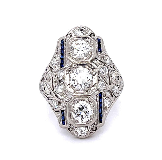 Original Art Deco .80ct Euro Diamond PT Navette Ring (Antique 1920s) .72ct SD