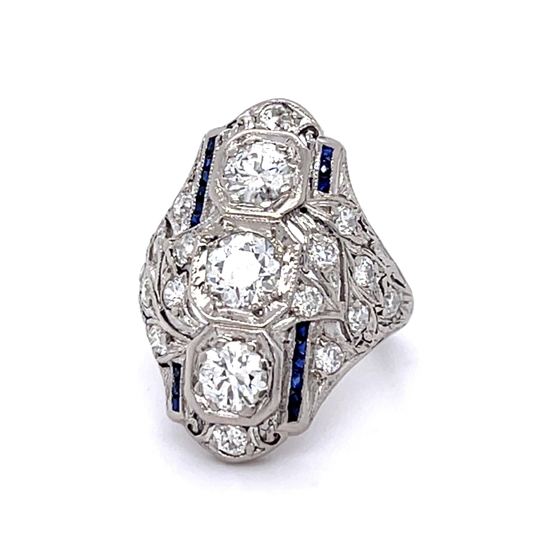 Original Art Deco .80ct Euro Diamond PT Navette Ring (Antique 1920s) .72ct SD