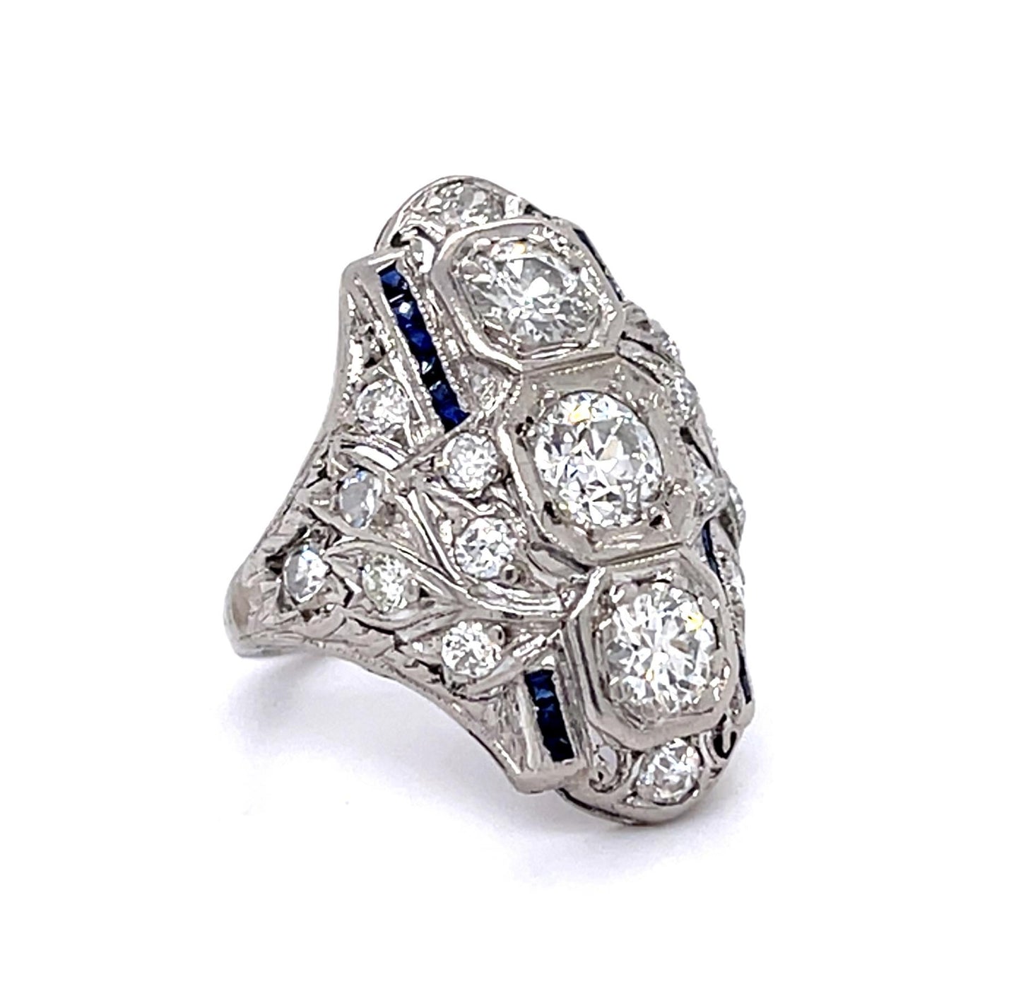 Original Art Deco .80ct Euro Diamond PT Navette Ring (Antique 1920s) .72ct SD