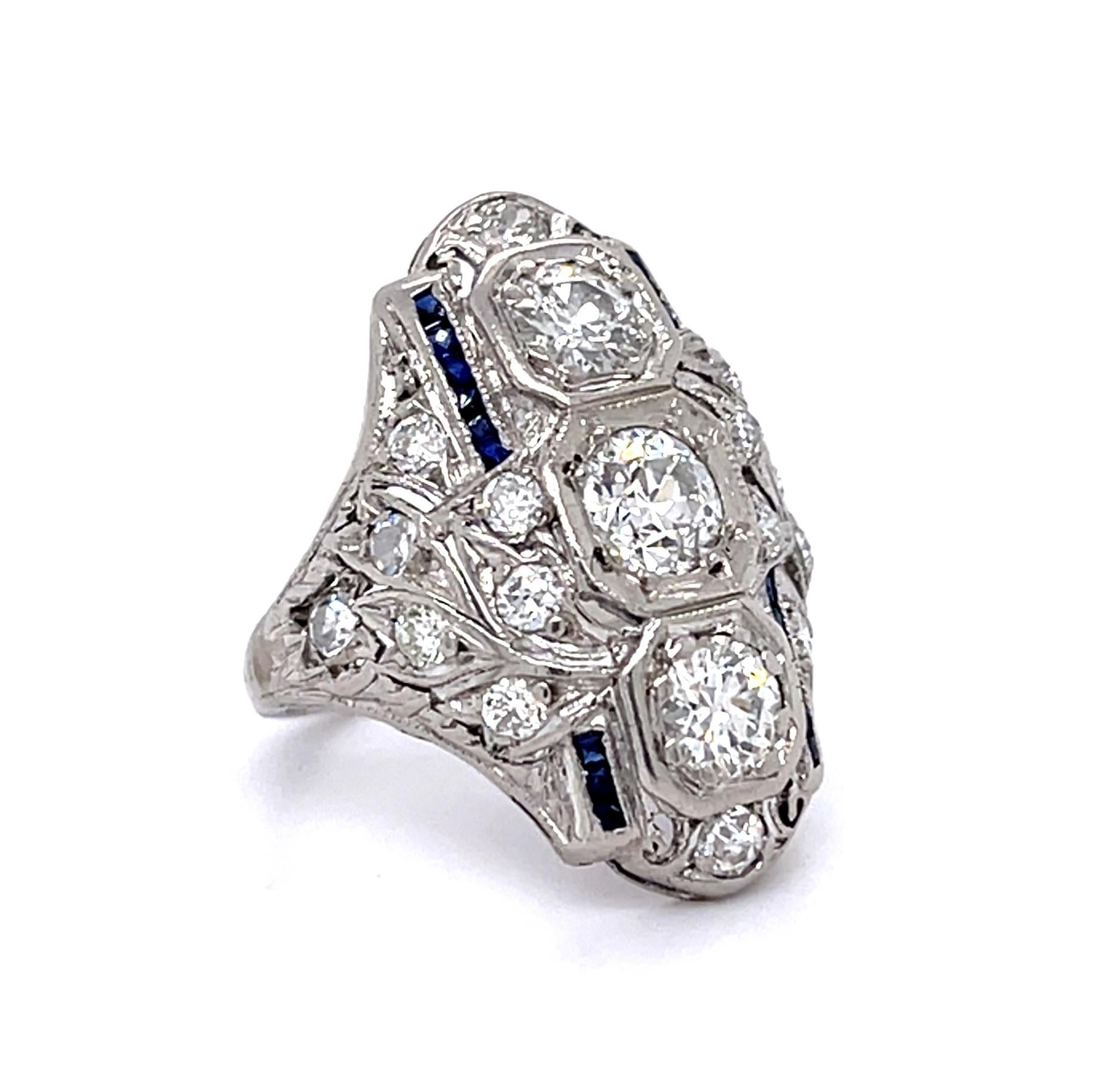 Original Art Deco .80ct Euro Diamond PT Navette Ring (Antique 1920s) .72ct SD
