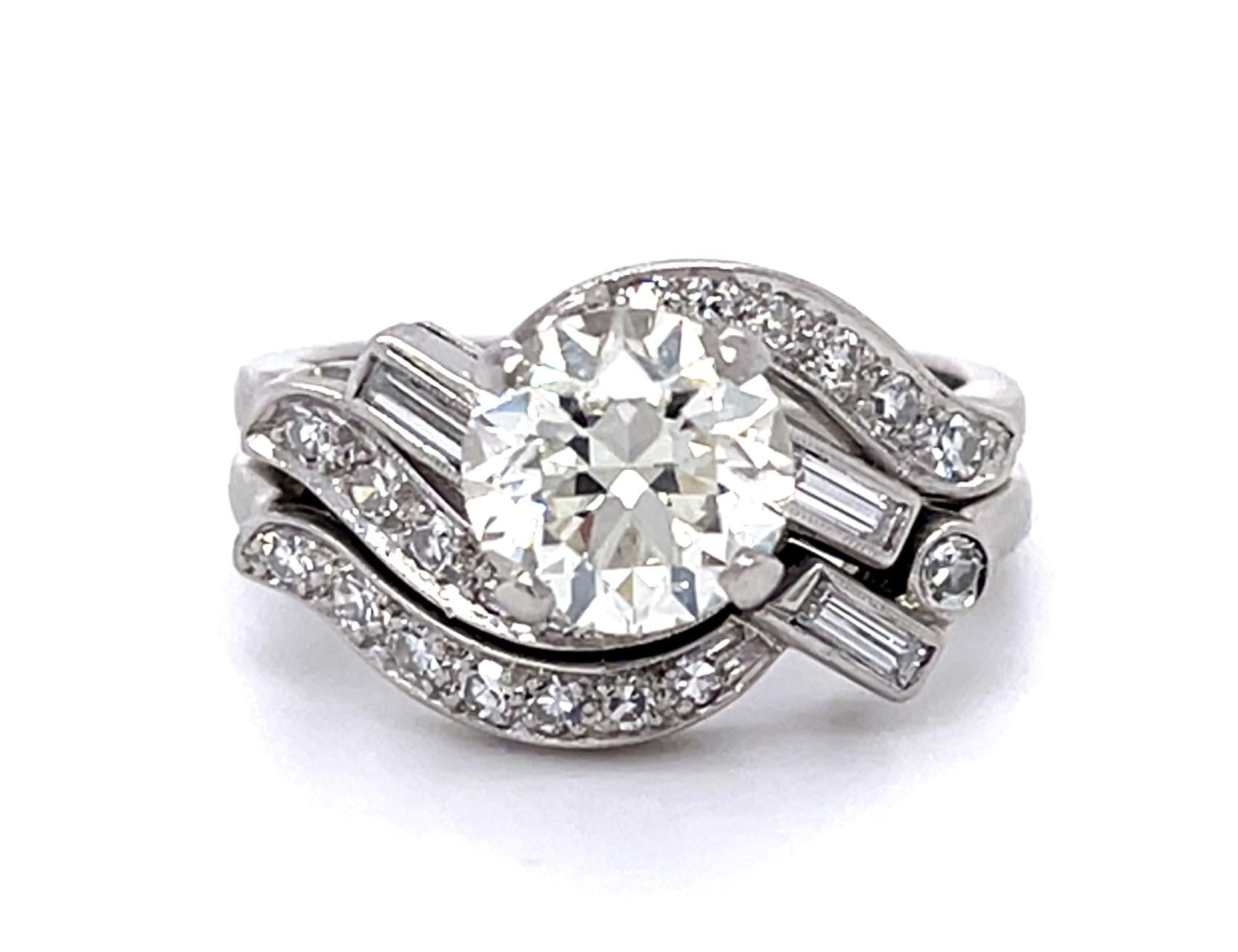 Art Deco 1.85ct European Diamond PT Ring (Vintage 1930s) .70ct Side Dia