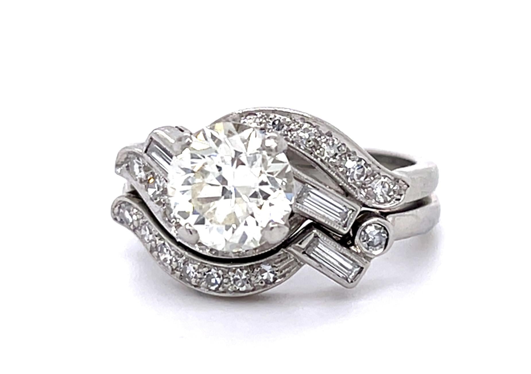 Art Deco 1.85ct European Diamond PT Ring (Vintage 1930s) .70ct Side Dia