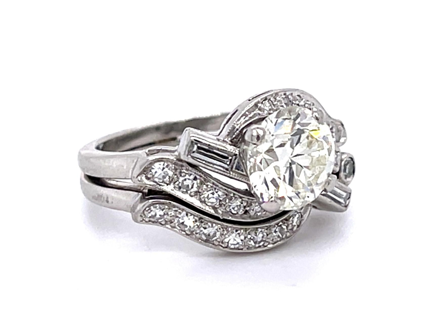 Art Deco 1.85ct European Diamond PT Ring (Vintage 1930s) .70ct Side Dia