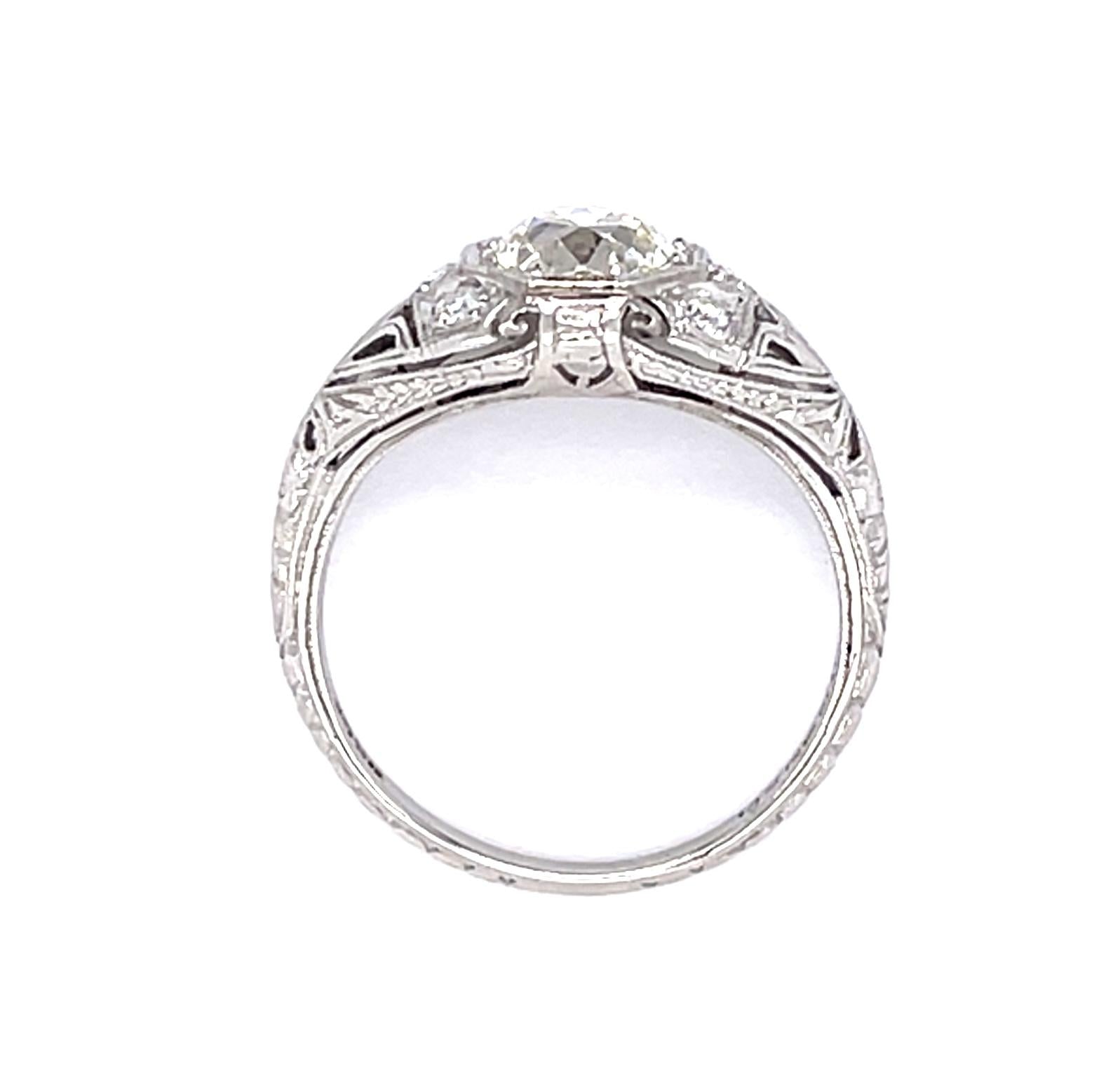 Original Art Deco .90ct European Diamond PT Ring (Antique 1920s)