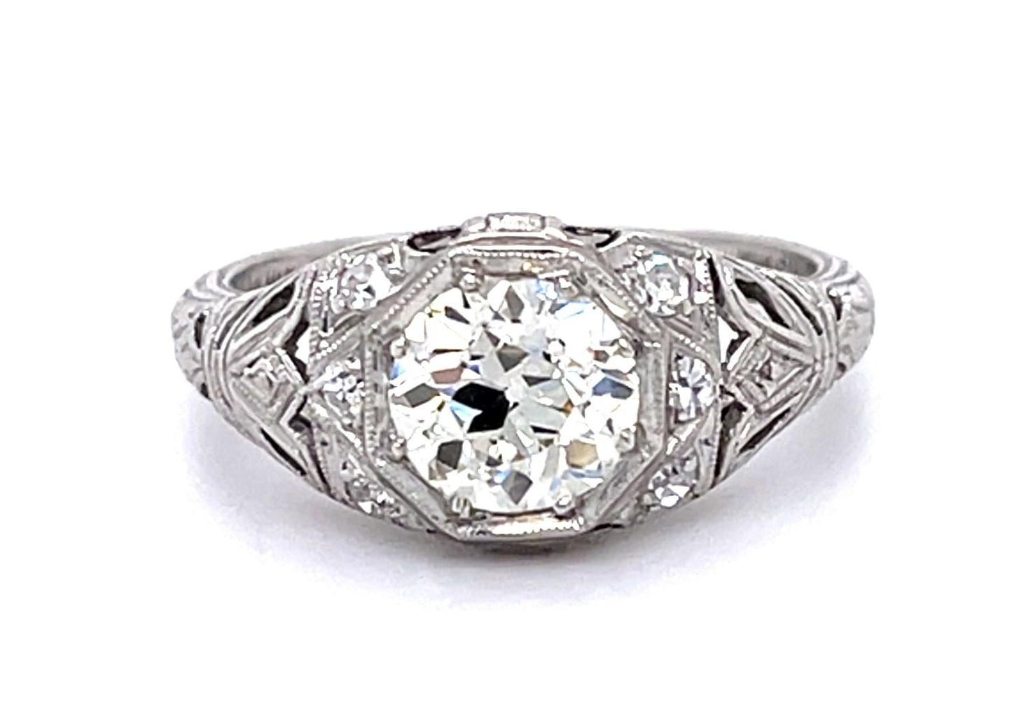 Original Art Deco .90ct European Diamond PT Ring (Antique 1920s)