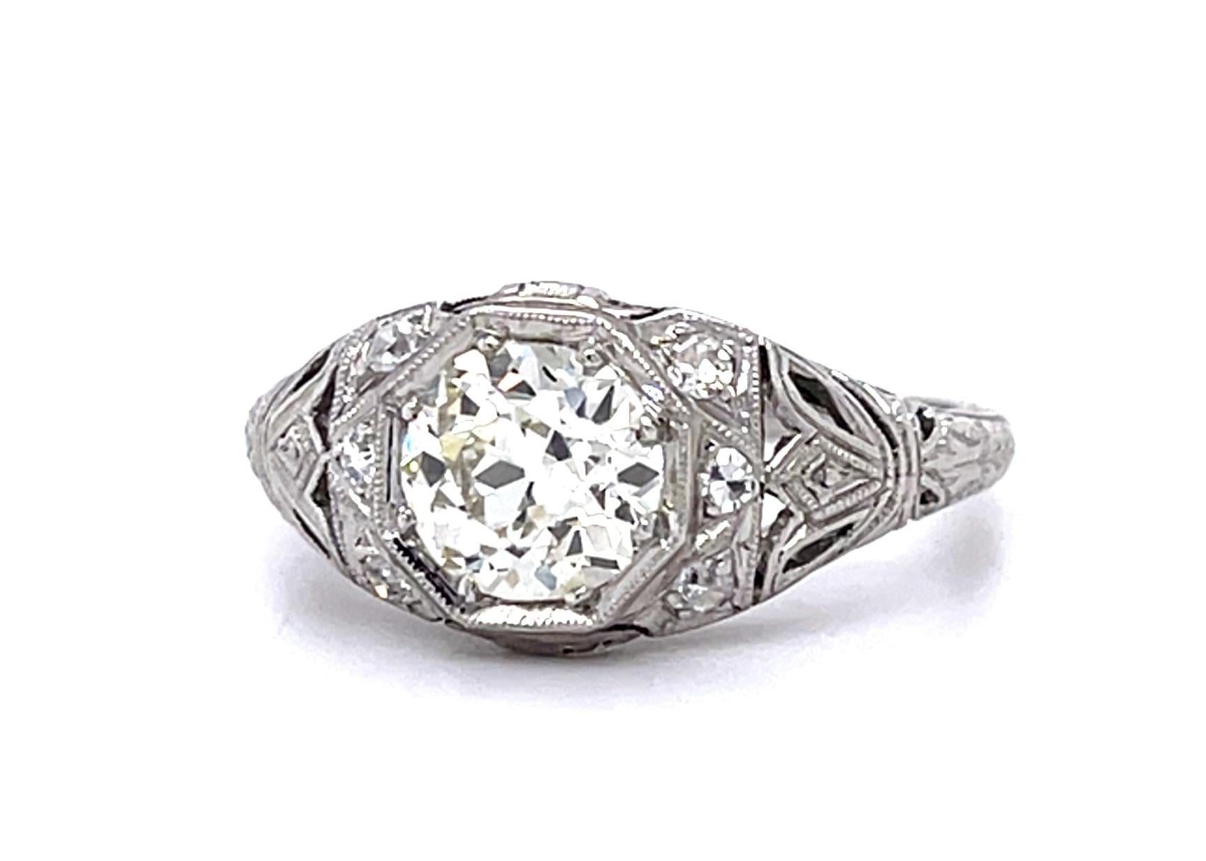 Original Art Deco .90ct European Diamond PT Ring (Antique 1920s)