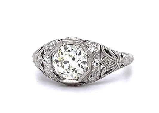 Original Art Deco .90ct European Diamond PT Ring (Antique 1920s)