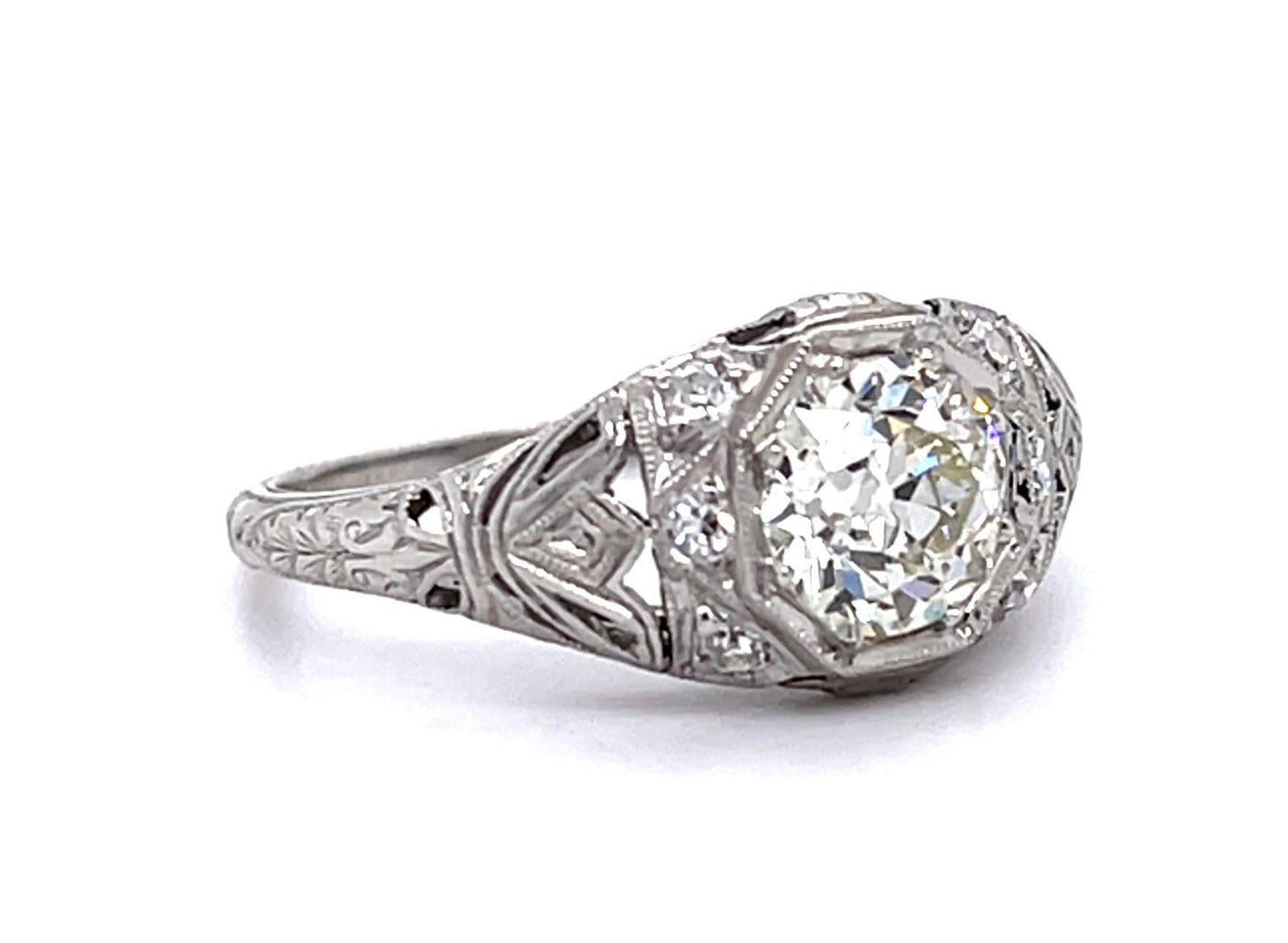 Original Art Deco .90ct European Diamond PT Ring (Antique 1920s)