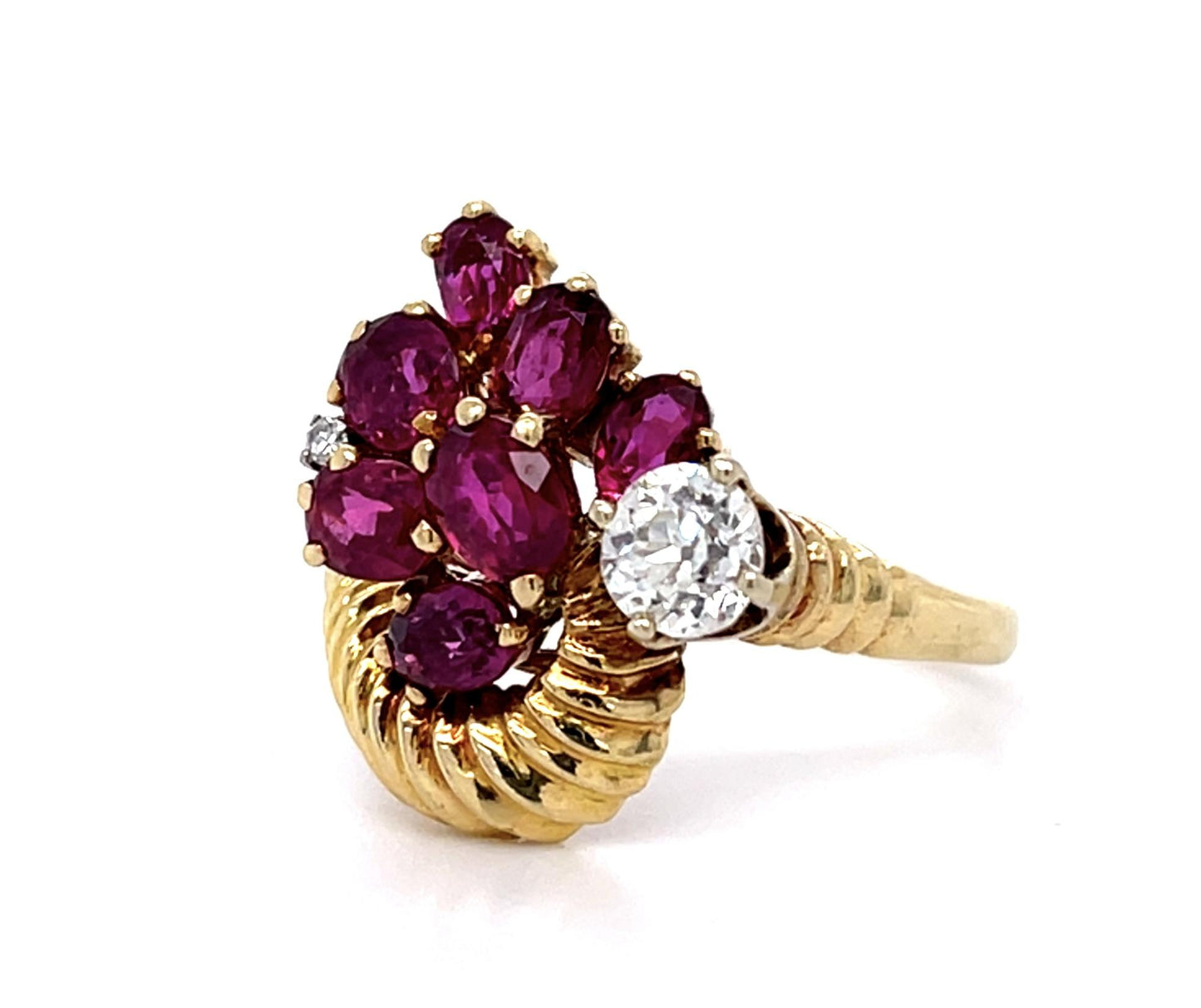 .45ct European Diamond 2.10ct Ruby 14KY Ring (Vintage 1960s)