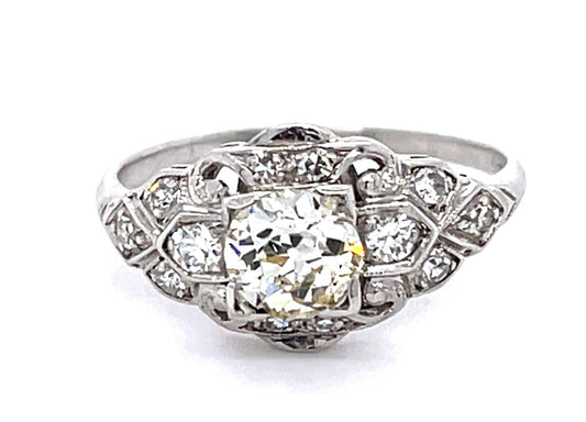 Original Art Deco .70ct European Diamond PT Ring (Antique 1920s)