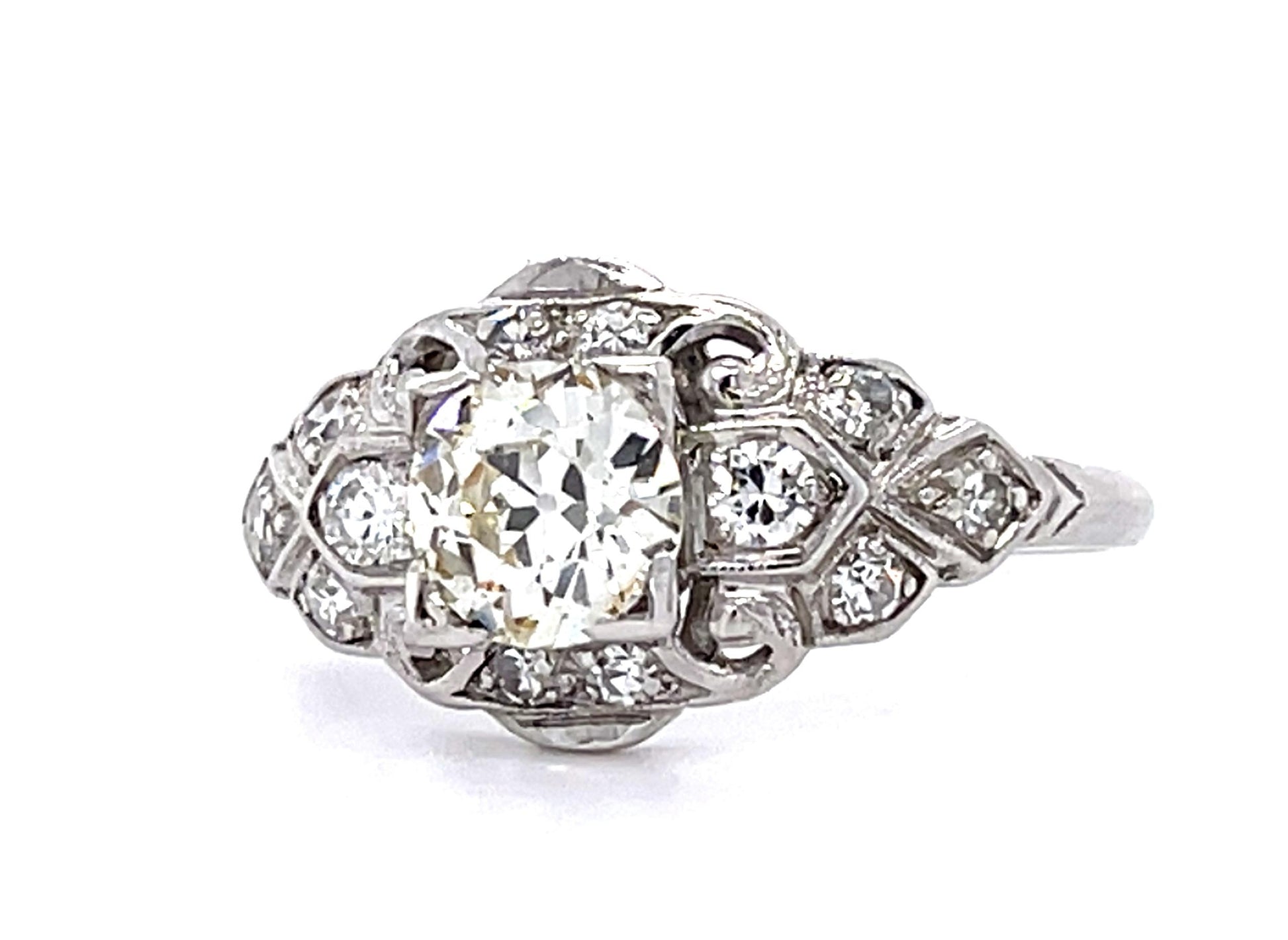 Original Art Deco .70ct European Diamond PT Ring (Antique 1920s)