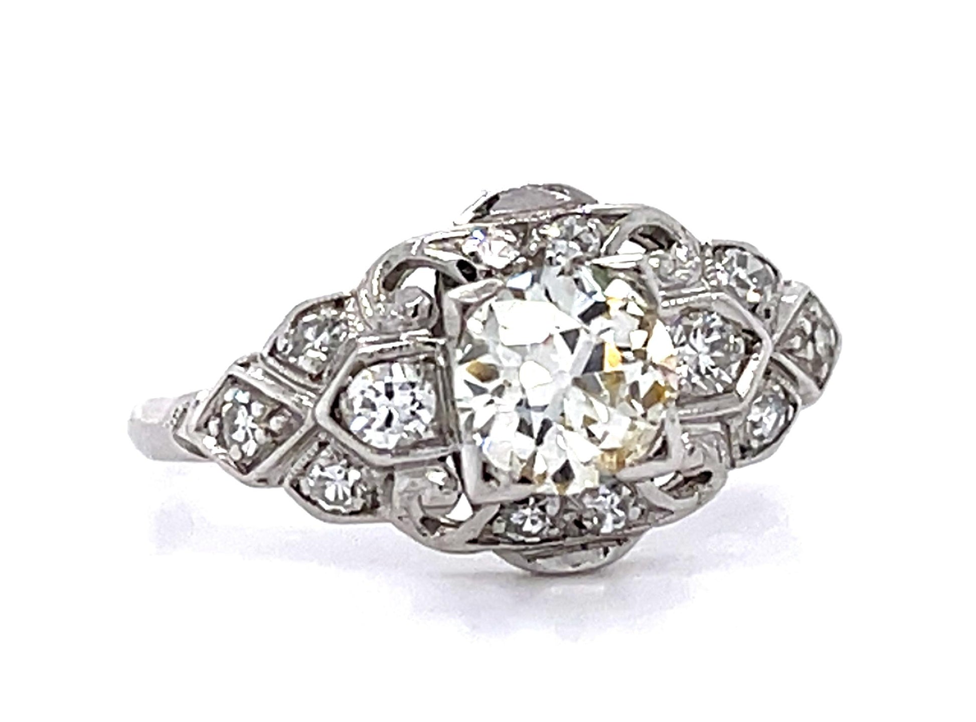 Original Art Deco .70ct European Diamond PT Ring (Antique 1920s)