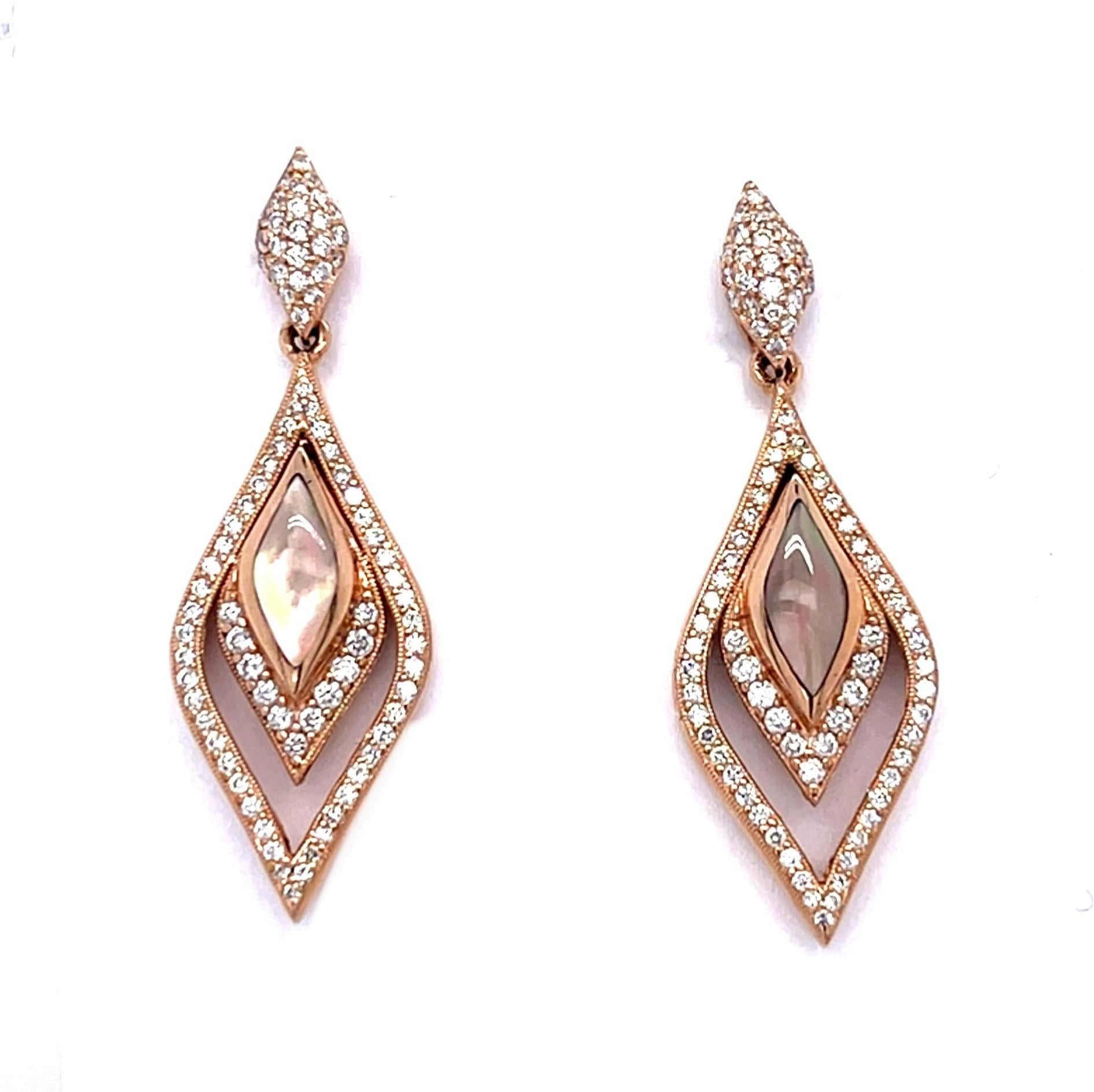 Kabana .74ct Diamond + Mother of Pearl 14KY Drop Earrings