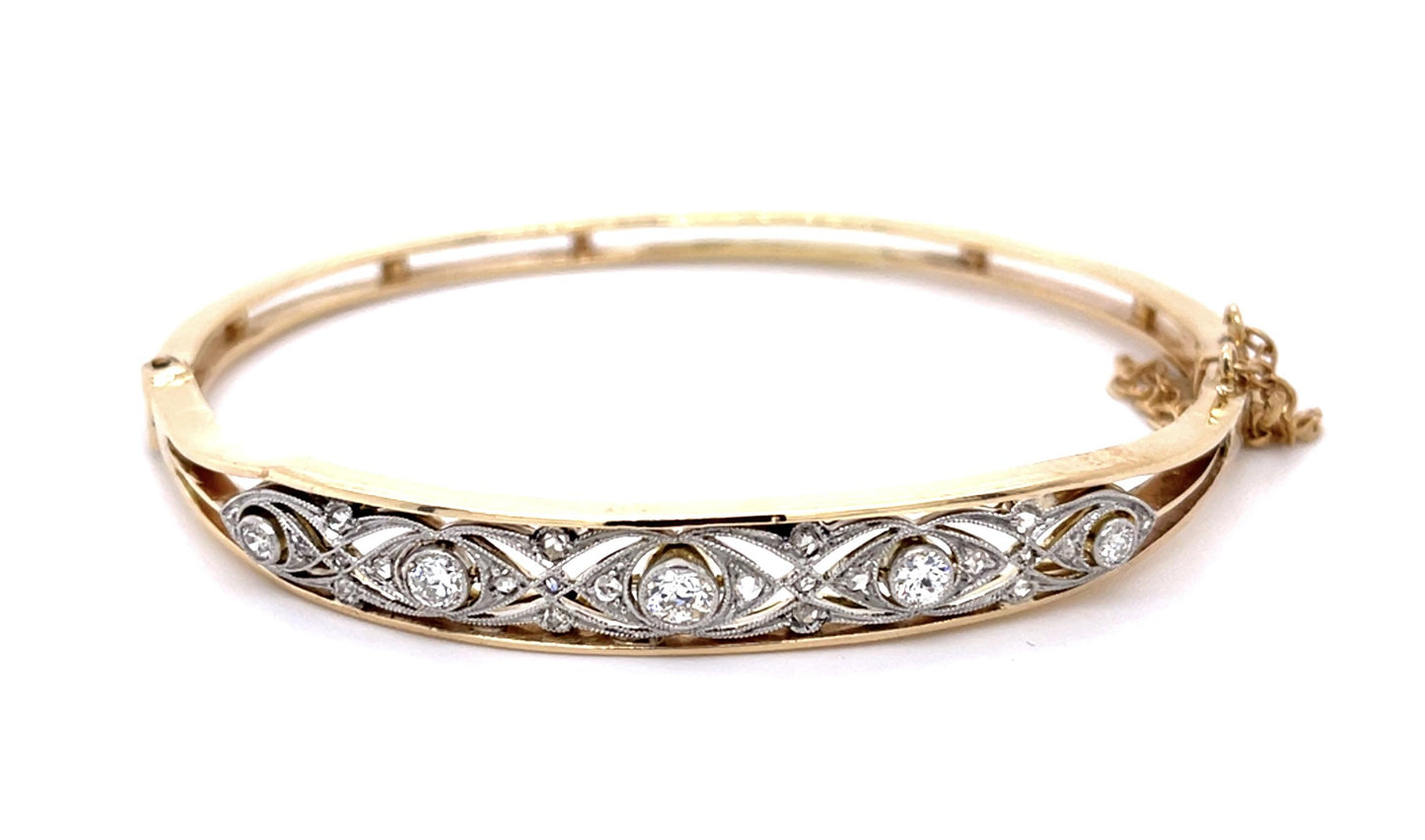 .80ct European Diamond PT+14KY Bangle Bracelet (Vintage 1930s)