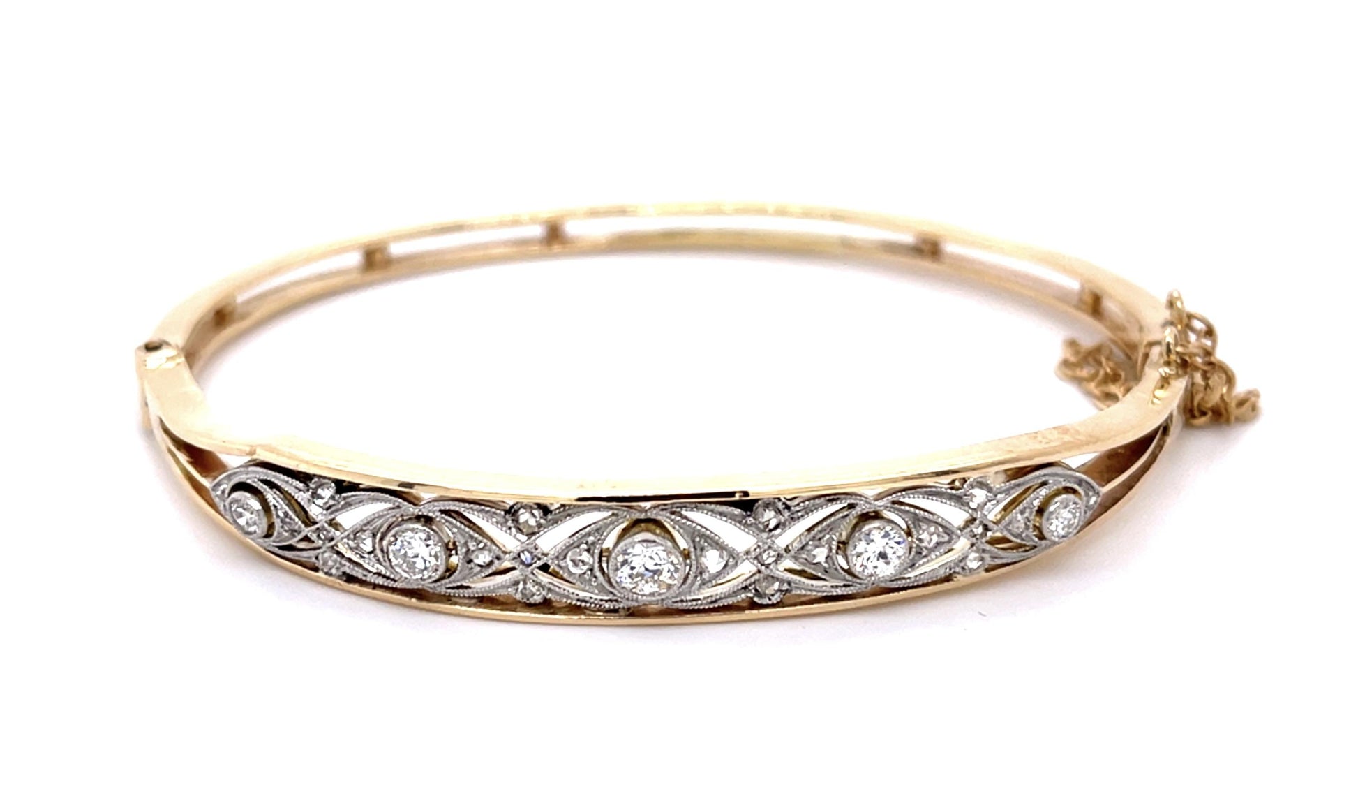 .80ct European Diamond PT+14KY Bangle Bracelet (Vintage 1930s)