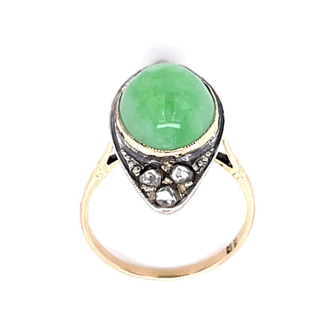 Victorian 6ct Jade 18KY+Silver Ring (Antique 1890s)