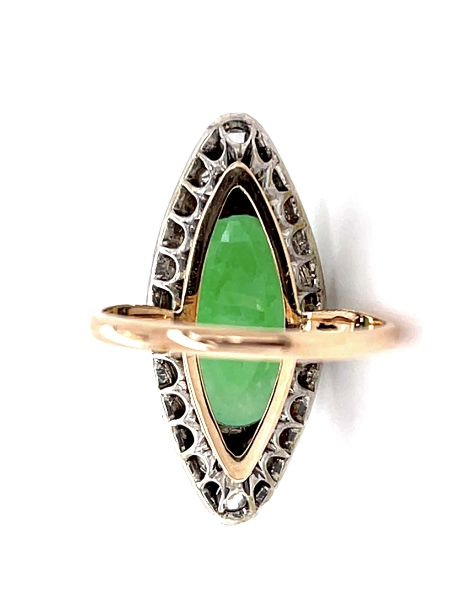 Victorian 6ct Jade 18KY+Silver Ring (Antique 1890s)