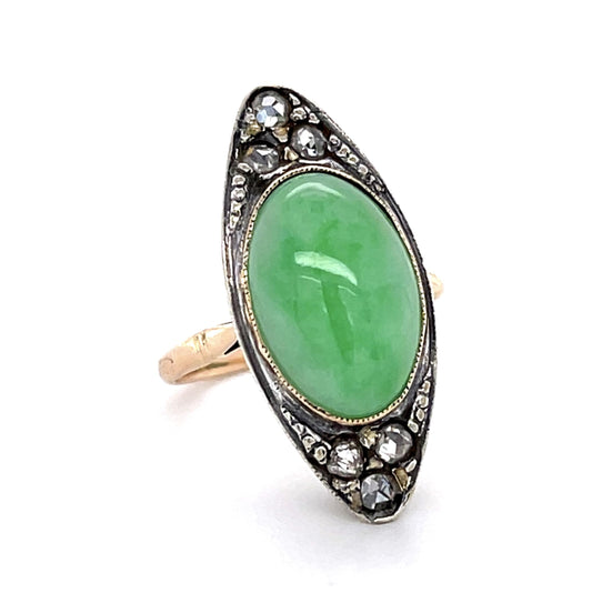 Victorian 6ct Jade 18KY+Silver Ring (Antique 1890s)