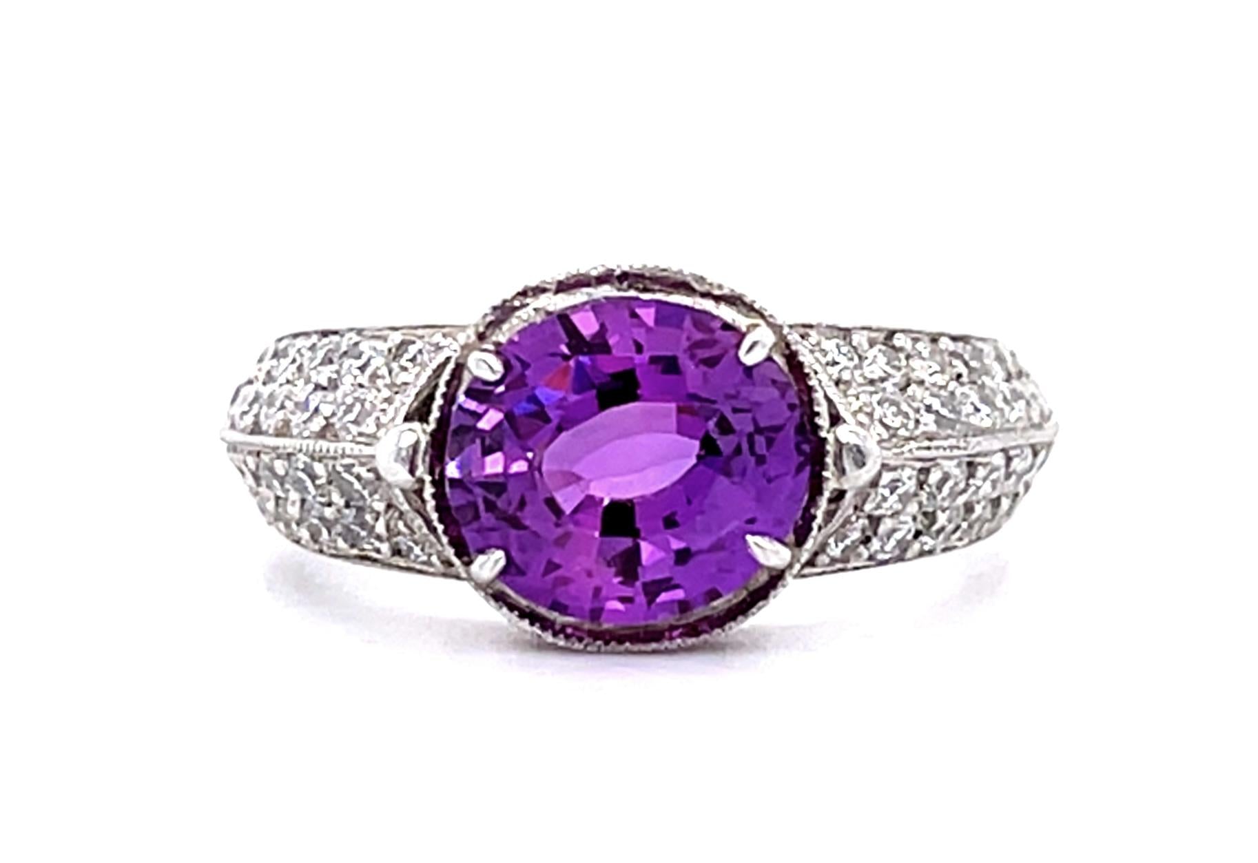 2.28ct Pink Sapphire PT Ring .66ct Diamond