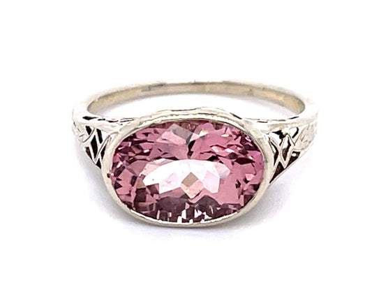 Original Art Deco Pink Tourmaline 14KW Ring (Vintage 1930s)