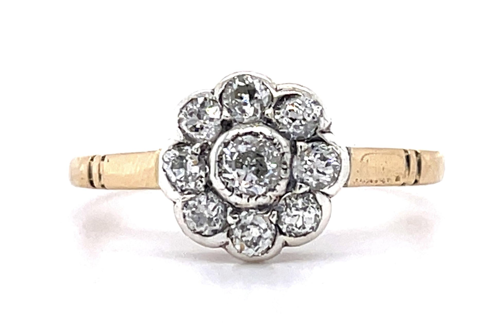 Victorian .95ct Old Mine Diamond 18KY+Silver Ring (Antique 1880s)