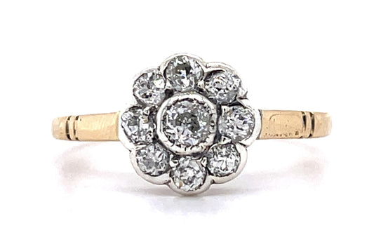 Victorian .95ct Old Mine Diamond 18KY+Silver Ring (Antique 1880s)