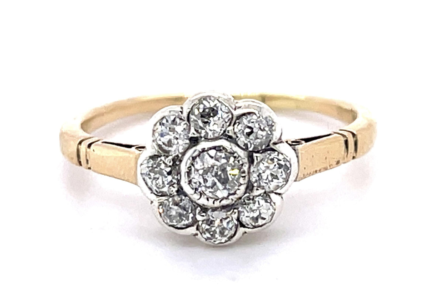 Victorian .95ct Old Mine Diamond 18KY+Silver Ring (Antique 1880s)