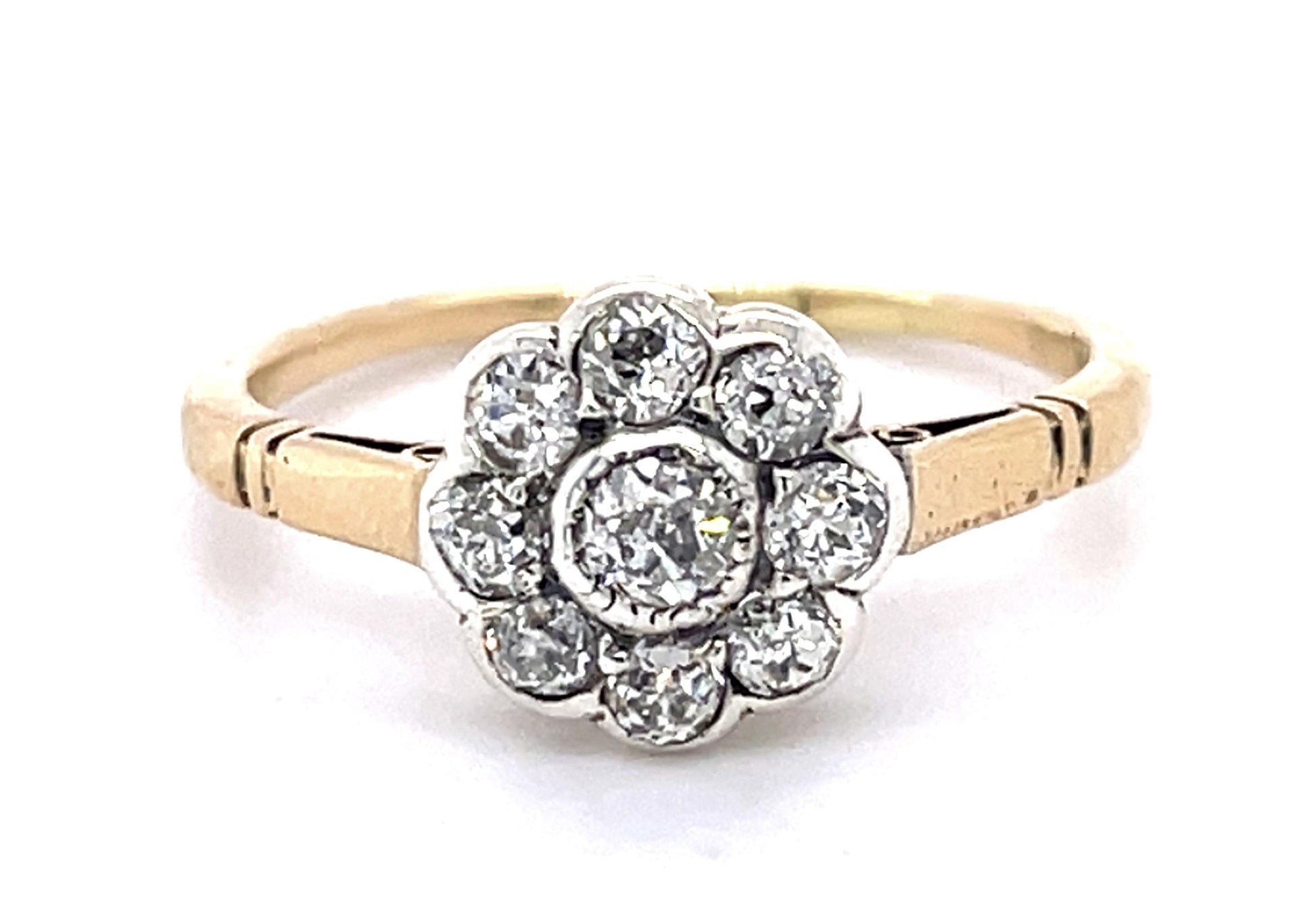 Victorian .95ct Old Mine Diamond 18KY+Silver Ring (Antique 1880s)