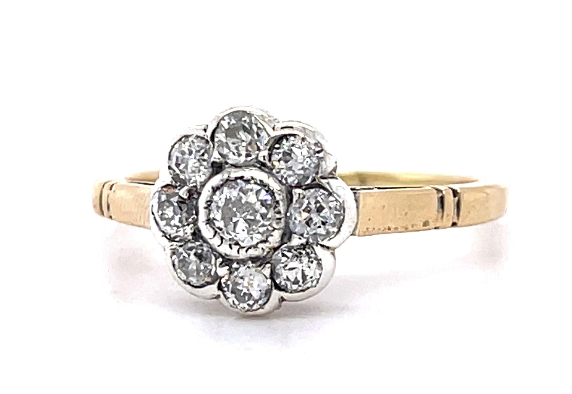 Victorian .95ct Old Mine Diamond 18KY+Silver Ring (Antique 1880s)