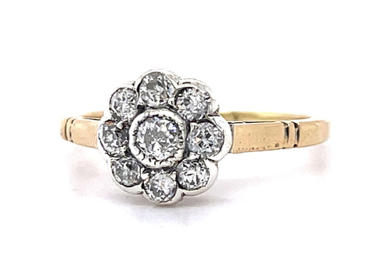 Victorian .95ct Old Mine Diamond 18KY+Silver Ring (Antique 1880s)