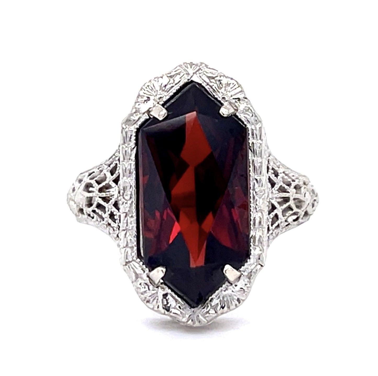 Original Art Deco 5.28ct Garnet 14KW Ring