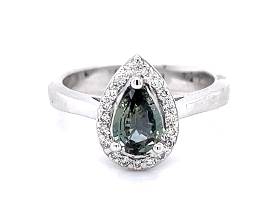 .64ct Pear Alexandrite .18ct Diamond 18KW Ring