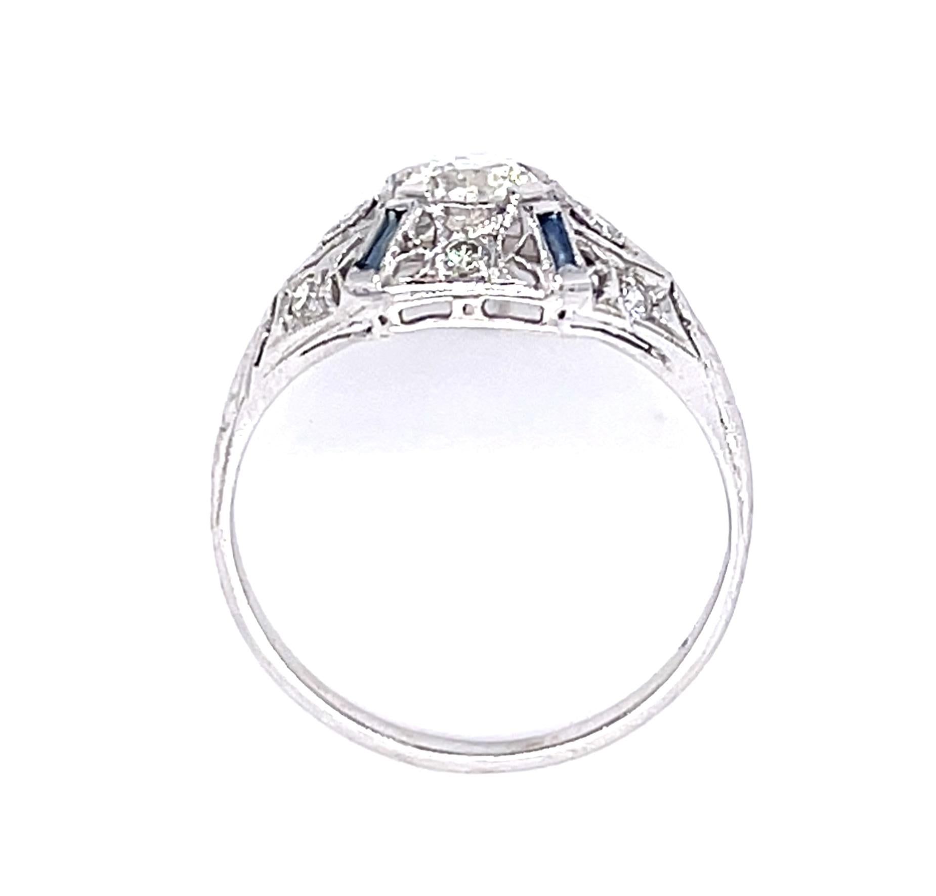 Original .47ct Euro Diamond PT Ring (Antique 1920s) .20ct Side Dia 2.90g 6.75 Si