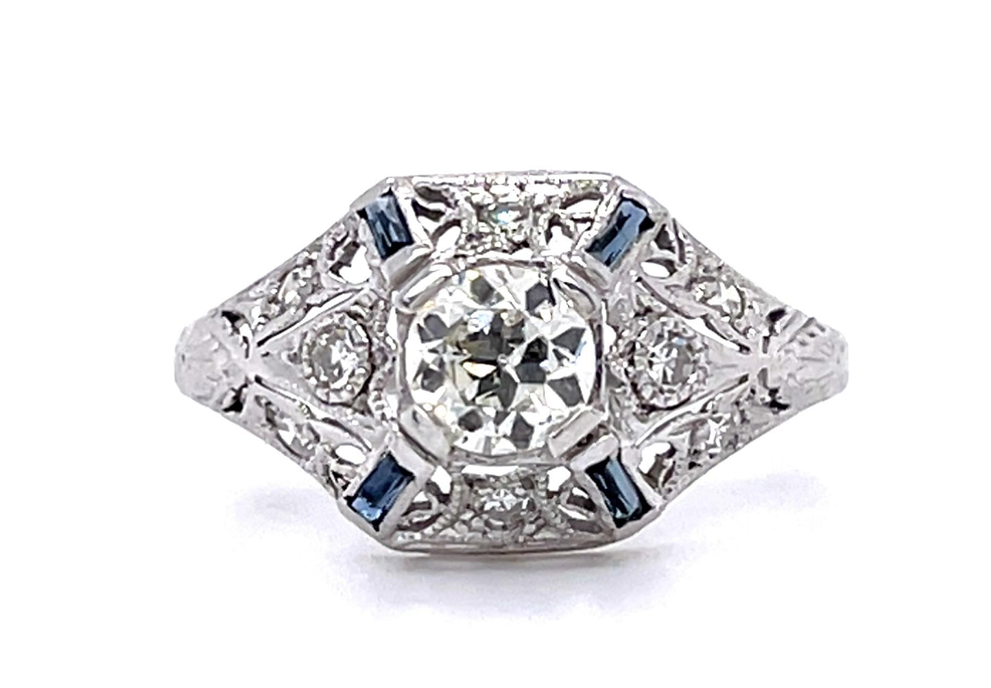Original .47ct Euro Diamond PT Ring (Antique 1920s) .20ct Side Dia 2.90g 6.75 Si