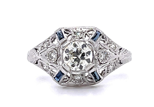 Original .47ct Euro Diamond PT Ring (Antique 1920s) .20ct Side Dia 2.90g 6.75 Si