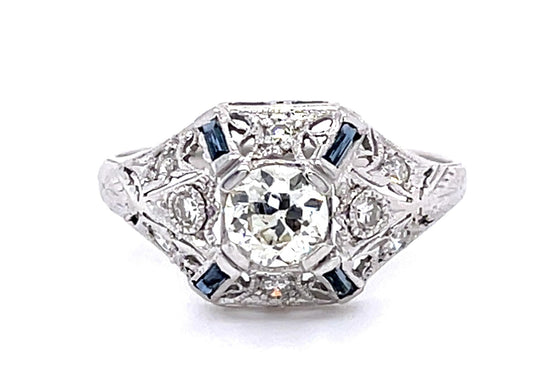 Original .47ct Euro Diamond PT Ring (Antique 1920s) .20ct Side Dia 2.90g 6.75 Si