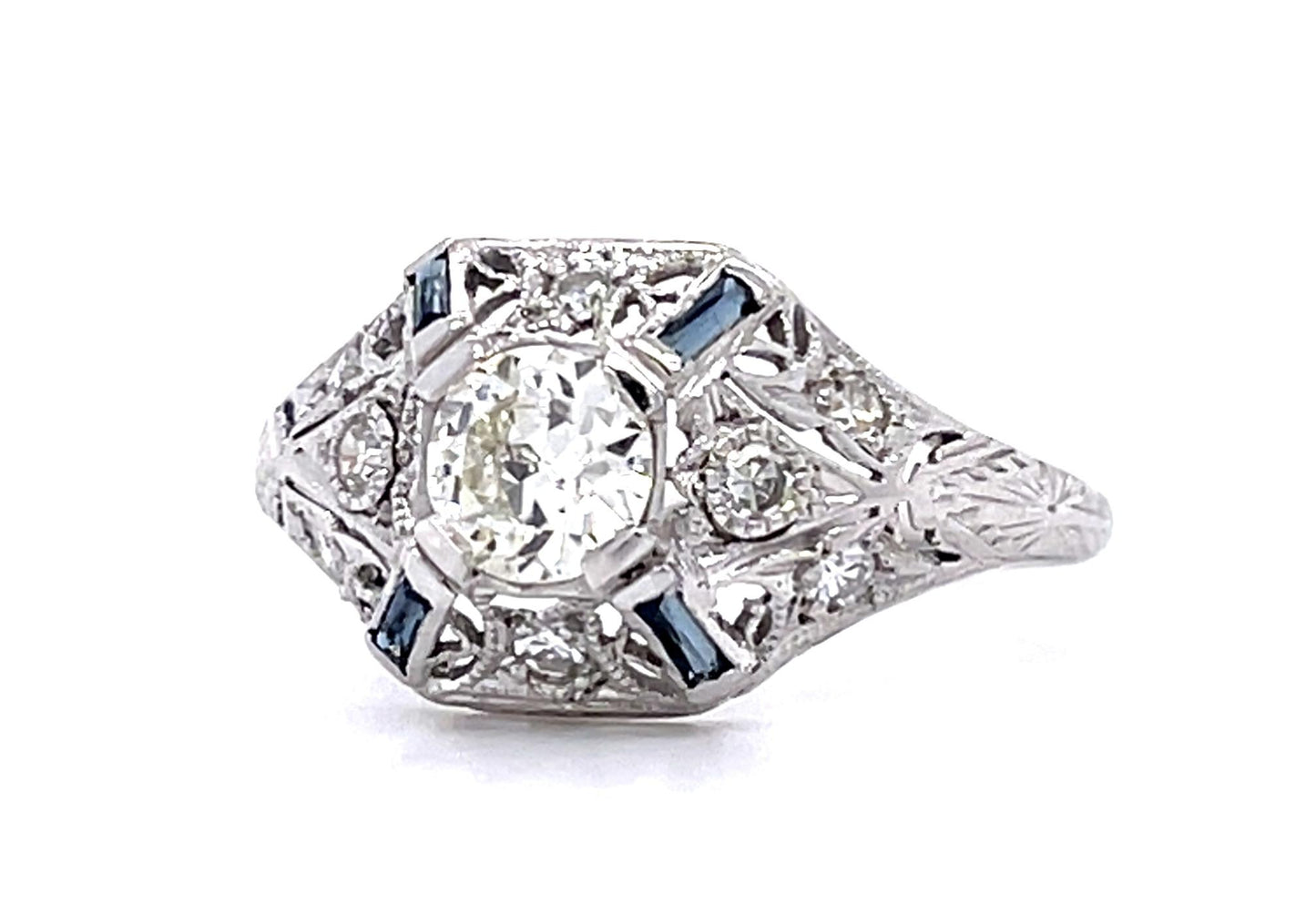 Original .47ct Euro Diamond PT Ring (Antique 1920s) .20ct Side Dia 2.90g 6.75 Si