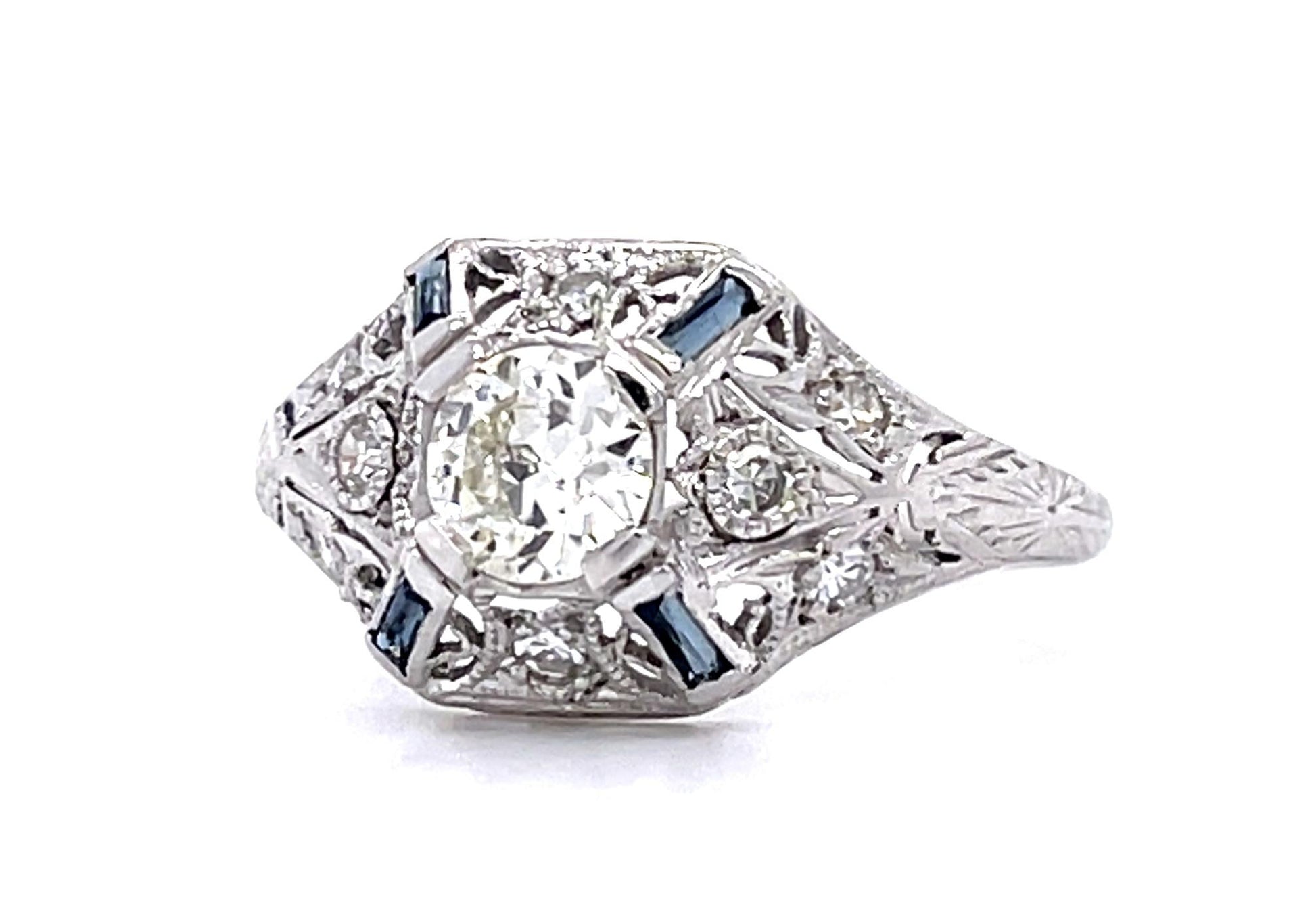Original .47ct Euro Diamond PT Ring (Antique 1920s) .20ct Side Dia 2.90g 6.75 Si