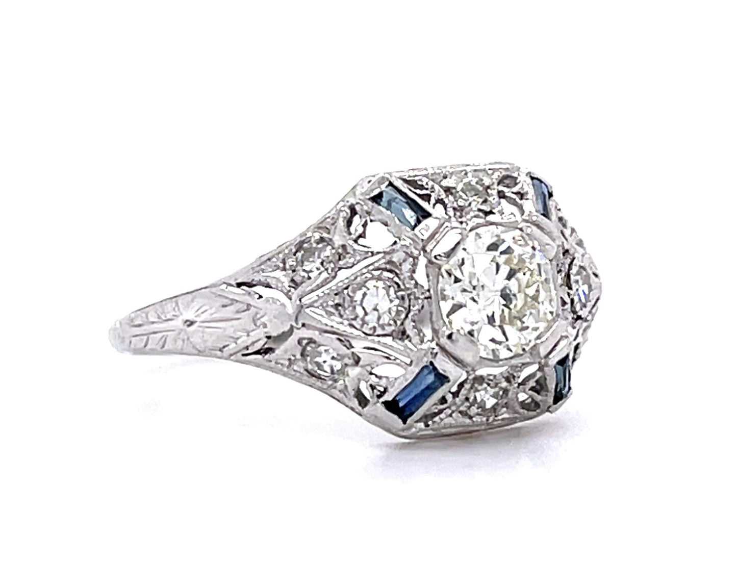 Original .47ct Euro Diamond PT Ring (Antique 1920s) .20ct Side Dia 2.90g 6.75 Si
