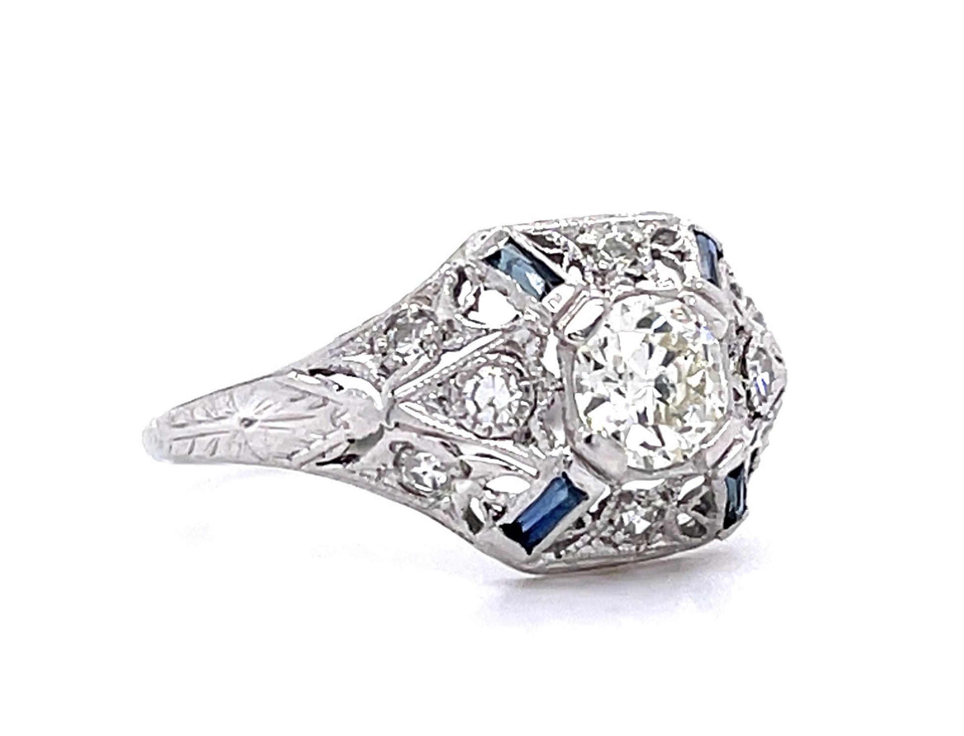 Original .47ct Euro Diamond PT Ring (Antique 1920s) .20ct Side Dia 2.90g 6.75 Si