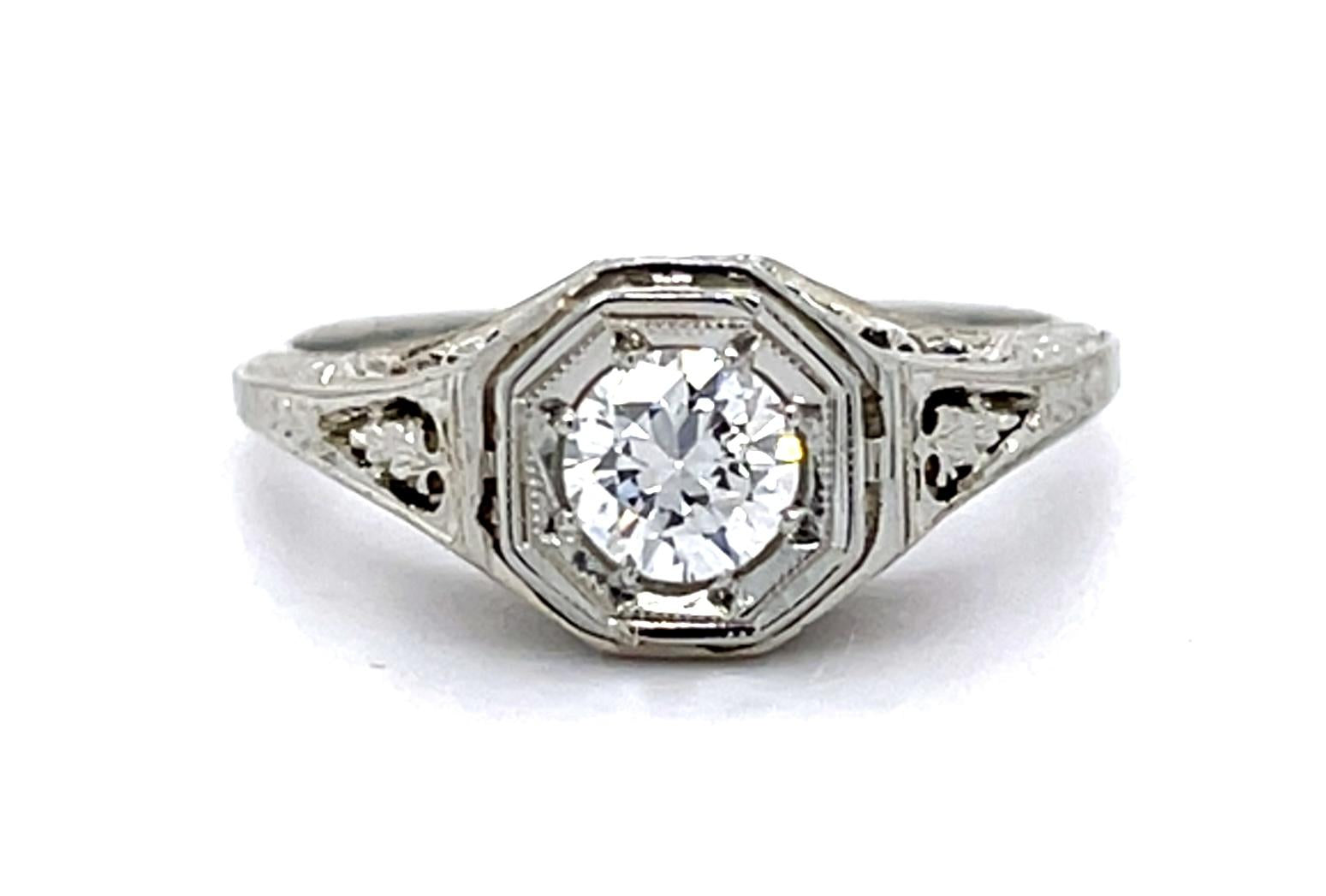 Original .38ct Euro Diamond 18KW Ring (Vintage 1930s)