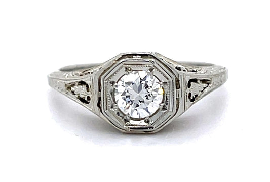 Original .38ct Euro Diamond 18KW Ring (Vintage 1930s)