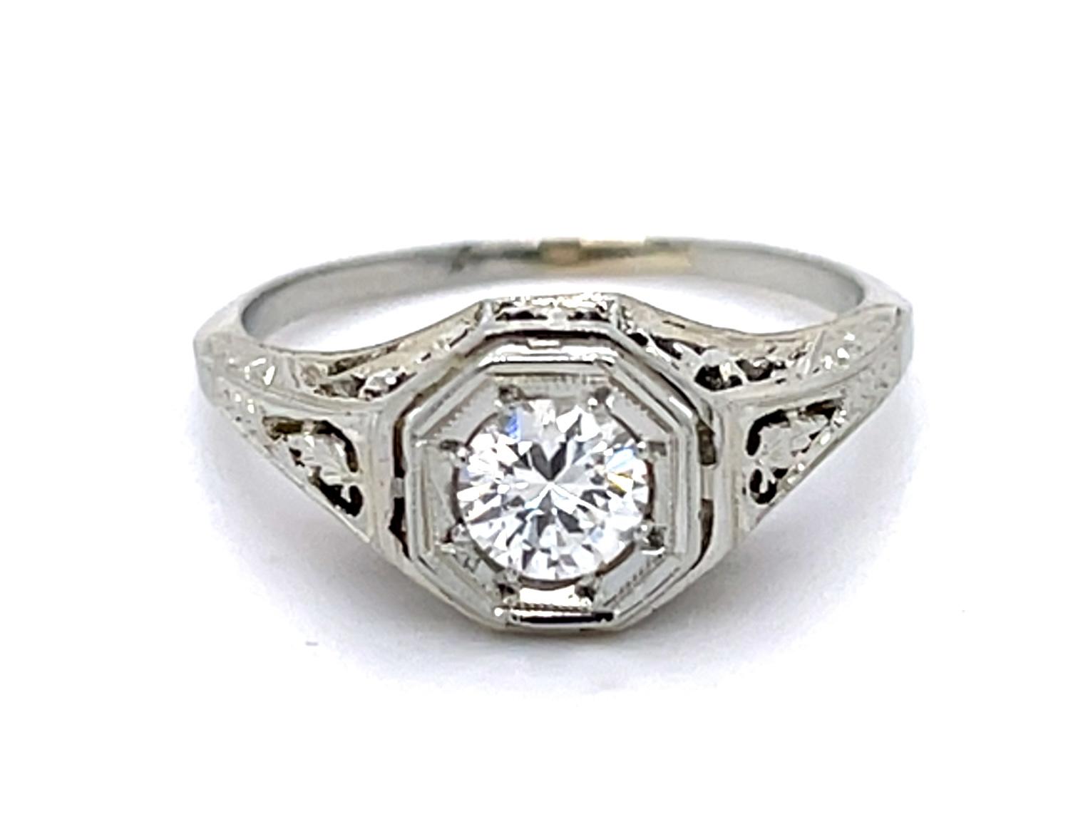 Original .38ct Euro Diamond 18KW Ring (Vintage 1930s)