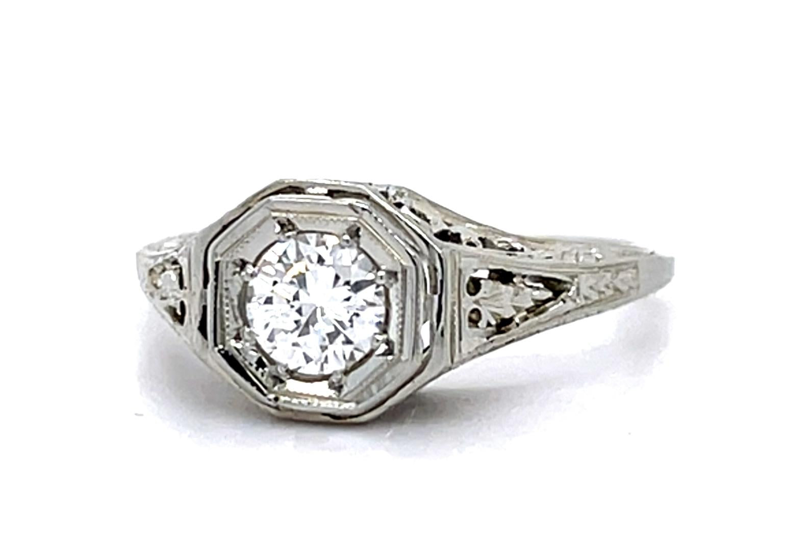 Original .38ct Euro Diamond 18KW Ring (Vintage 1930s)